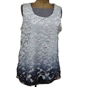 Christopher & Banks Womens Size L Sleeveless Lace Ombre Tank Top Gray & Black